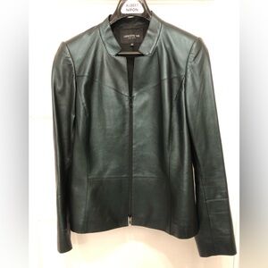 Stunning Lafayette 148 New York Green shimmer  Leather Jacket